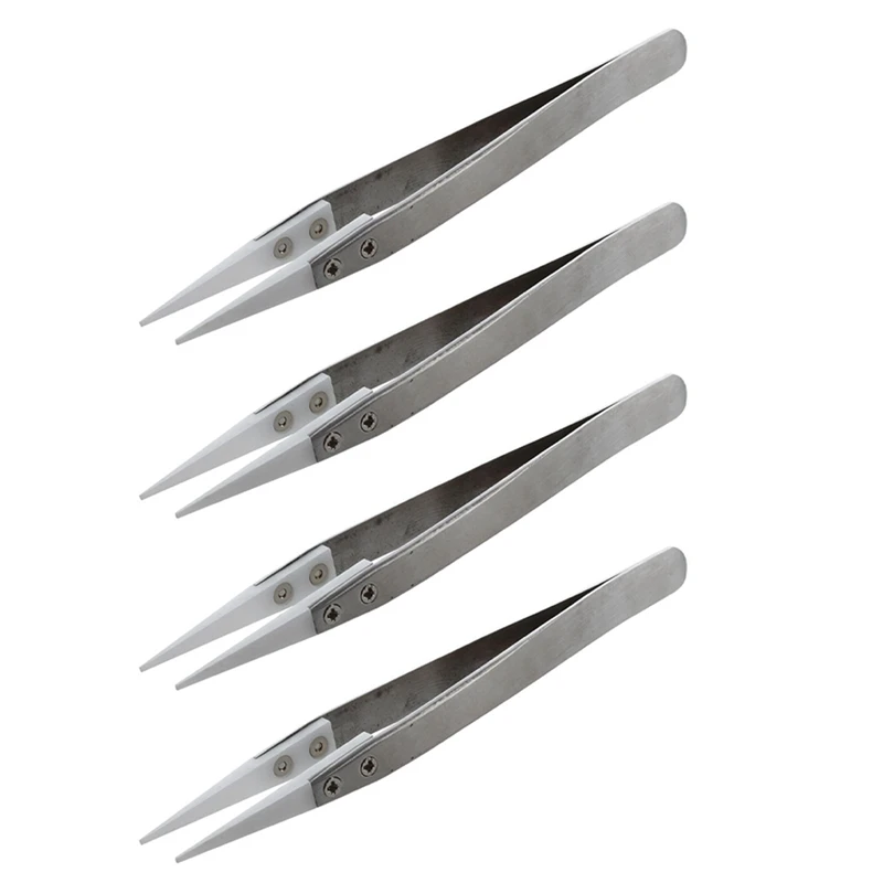 4X Ceramic Tweezers - Heat Resistant - Pointed Tip