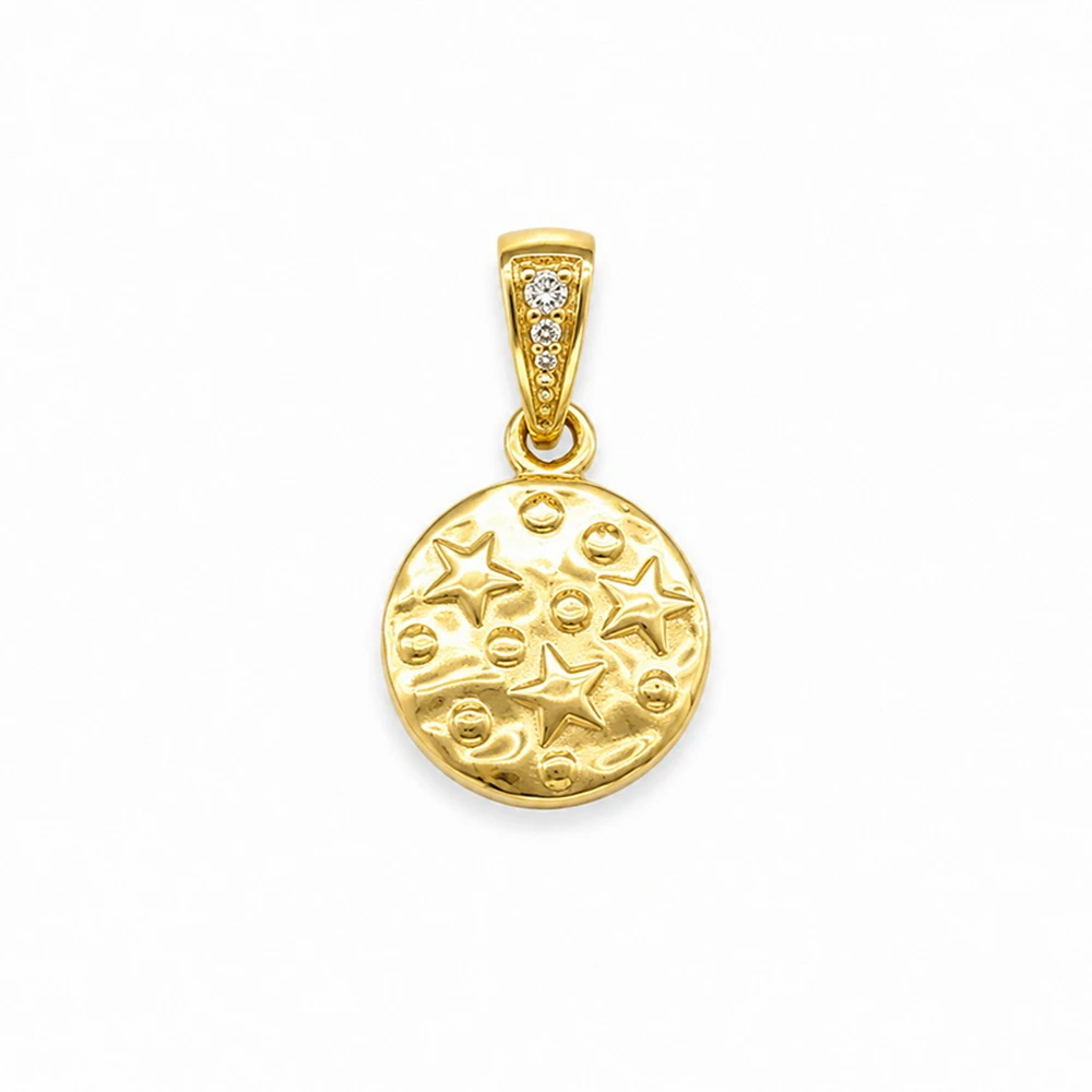 ZHENL 18K Gold Plated Star Coin Pendant Textured Celestial Galaxy Charm Necklace For Women Sparkling CZ Zircon Jewelry Gift