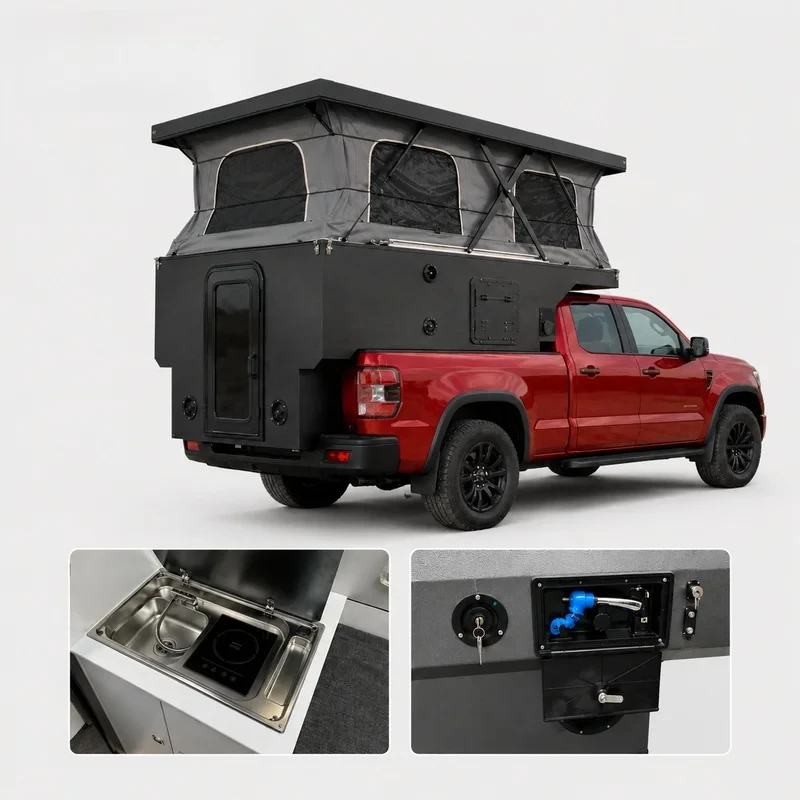 Practical Pickup Truck Camping Kit, Hard Shell Wedge‑Style Rooftop Tent & Awning For Overland Outdoor Activities