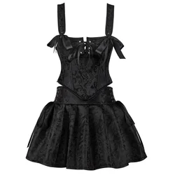 Black Corset Dress Suit Jacquard Summer Women's Retro Waist Corsets with Strap Renaissance Bodice Overbust