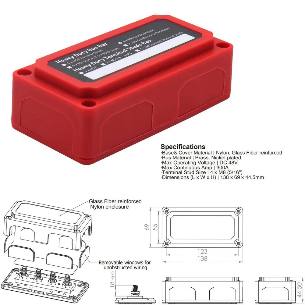 4x M8 محطة 300A محطة كتلة النايلون الألياف الزجاجية قاعدة 12 فولت تيار مستمر امدادات الطاقة اتصال كتلة 138X69X 44.5 مللي متر