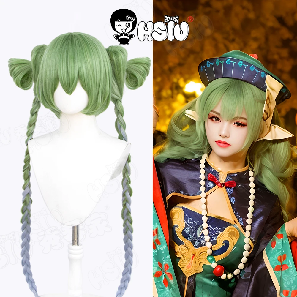 Miku Zombie Cosplay Wig HSIU 100cm Green mixed gray blue long hair Synthetic Wig+Wig cap Kawaii Little Devil Vampire cosplay Wig