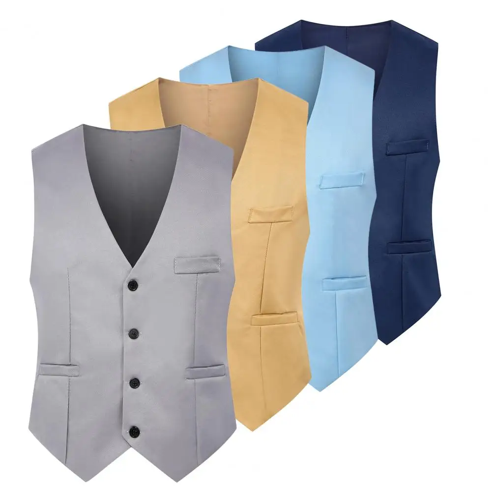 Great Suit Classic Pure Color Gentle Sleeveless Spring Vest  Men Waistcoat Slim Fit