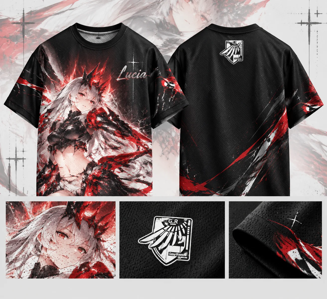 Punishing Gray Raven Lucia Graphic Tee Y2K Anime Streetwear Short‑Sleeve Top Gothic Manga Cosplay Casual Unisex T‑Shirts