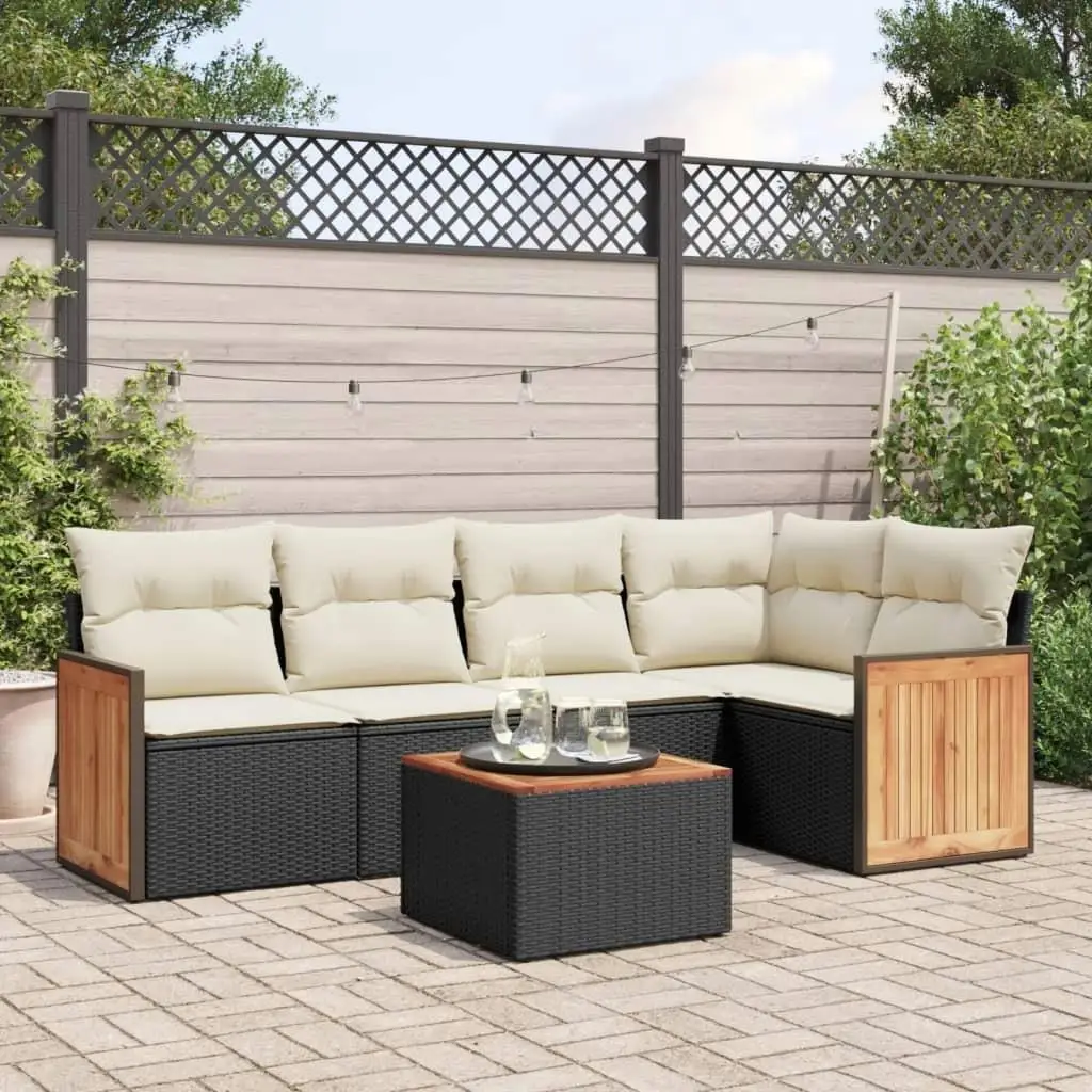 

Garden Sofa Set Black PE Rattan Outdoor Furniture Medium Adjustable Feet Comfortable Patio Lounge Set