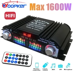 Woopker BT-998 1600W Max Power Hifi Geluidsversterker Digitaal 4 Kanaals Audio Amp Bluetooth Karaoke Speler Fm Voor Auto Familie Feest