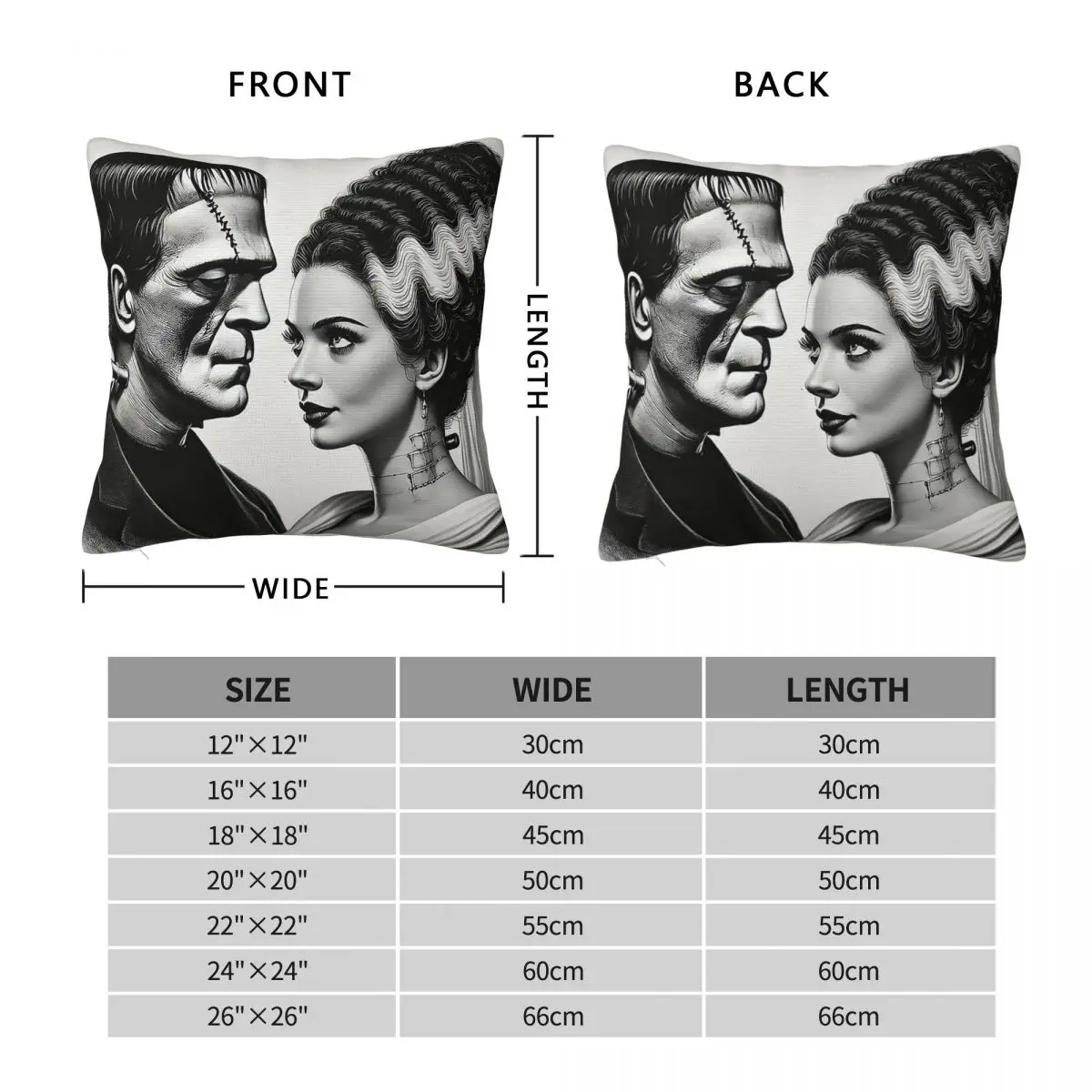 Bride Of Frankenstein Square Pillowcase Polyester Linen Velvet Printed Zip Decor Throw Pillow Case Sofa Seater Cushion Cover