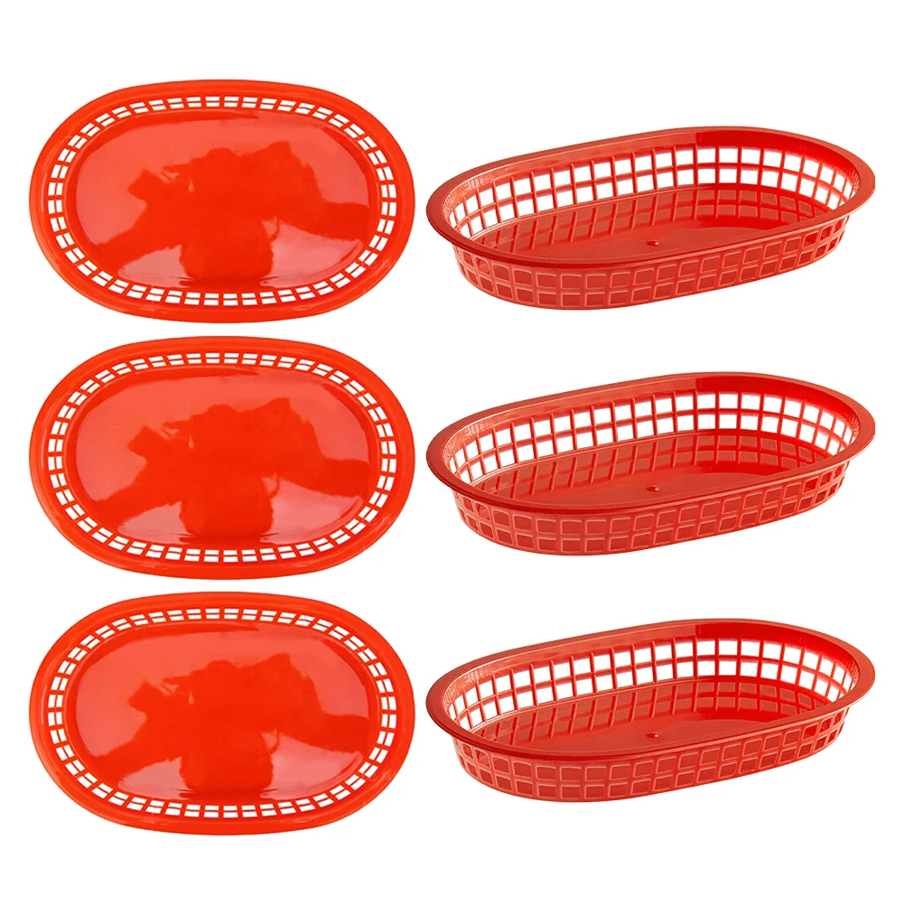 

6 шт., корзины для фаст-фуда, набор подносов для картофеля фри, гамбургеров, многофункциональные сервировочные закуски, хранения хлеба, идеально подходят для вечеринок, пикников, ресторанов