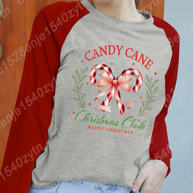 Frauen Herbst Und Winter Tops Candy Cane Weihnachten Club Frohe Weihnachten Lange Ärmel T Shirts Damen Oansatz Pullover Sweatshirts