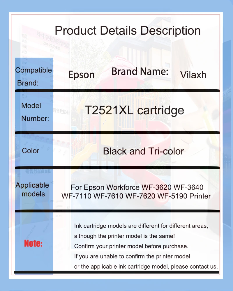 Vilaxh Refillable Ink Cartridge T252 252 252XL T2521 For Epson Workforce WF-3620 WF-3640 WF-7110 WF-7610 WF-7620 WF-5190 Printer