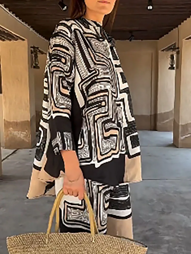 

Комплекты из 2 предметов. Женская одежда. 2025 Элегантная рубашка с воротником-стойкой и широкие брюки. Осенний свободный женский костюм с длинными рукавами.