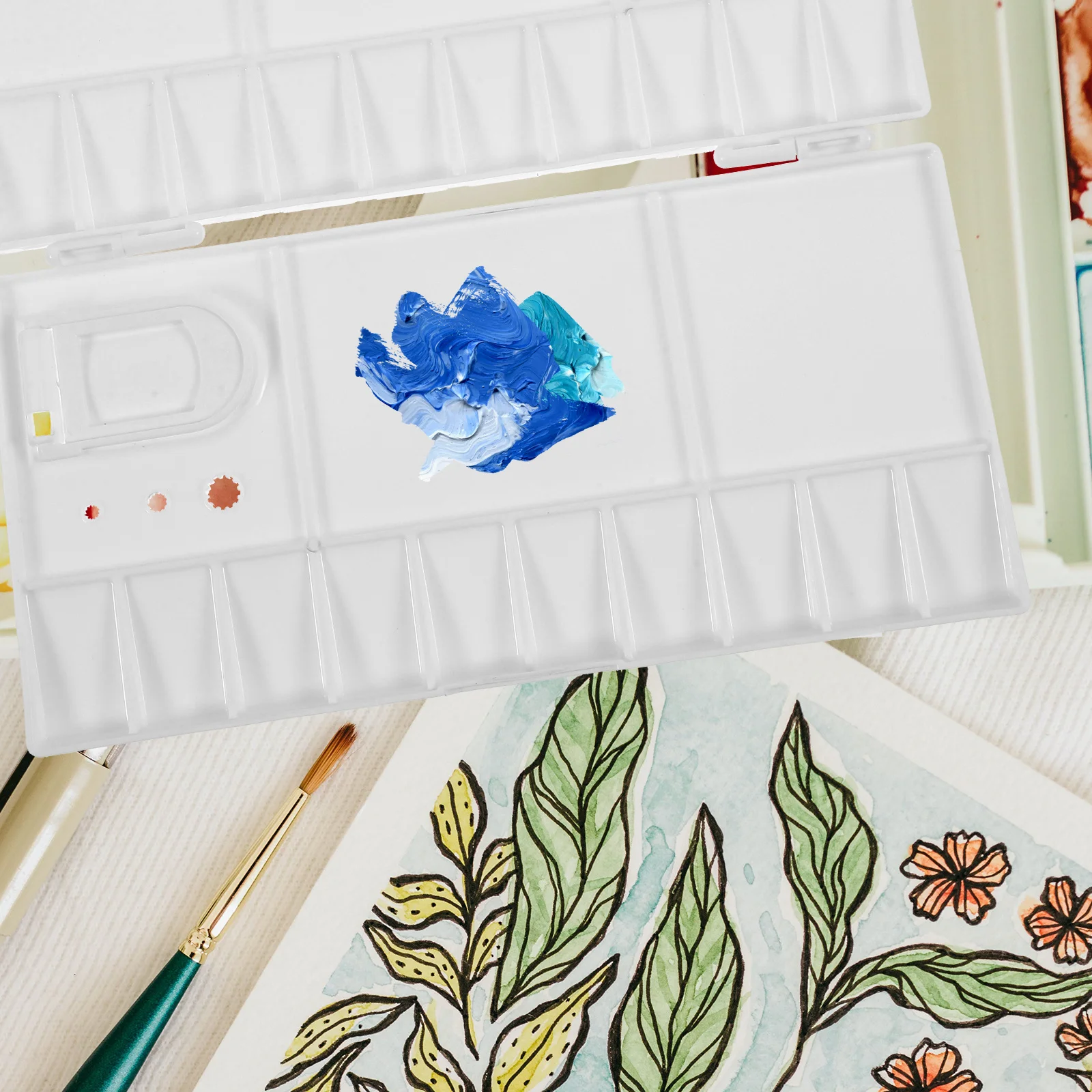 

Durable Watercolor Palette Empty Plastic Pigment Box Easy Use Clean Storage Color Mixing Tray Artists Students
