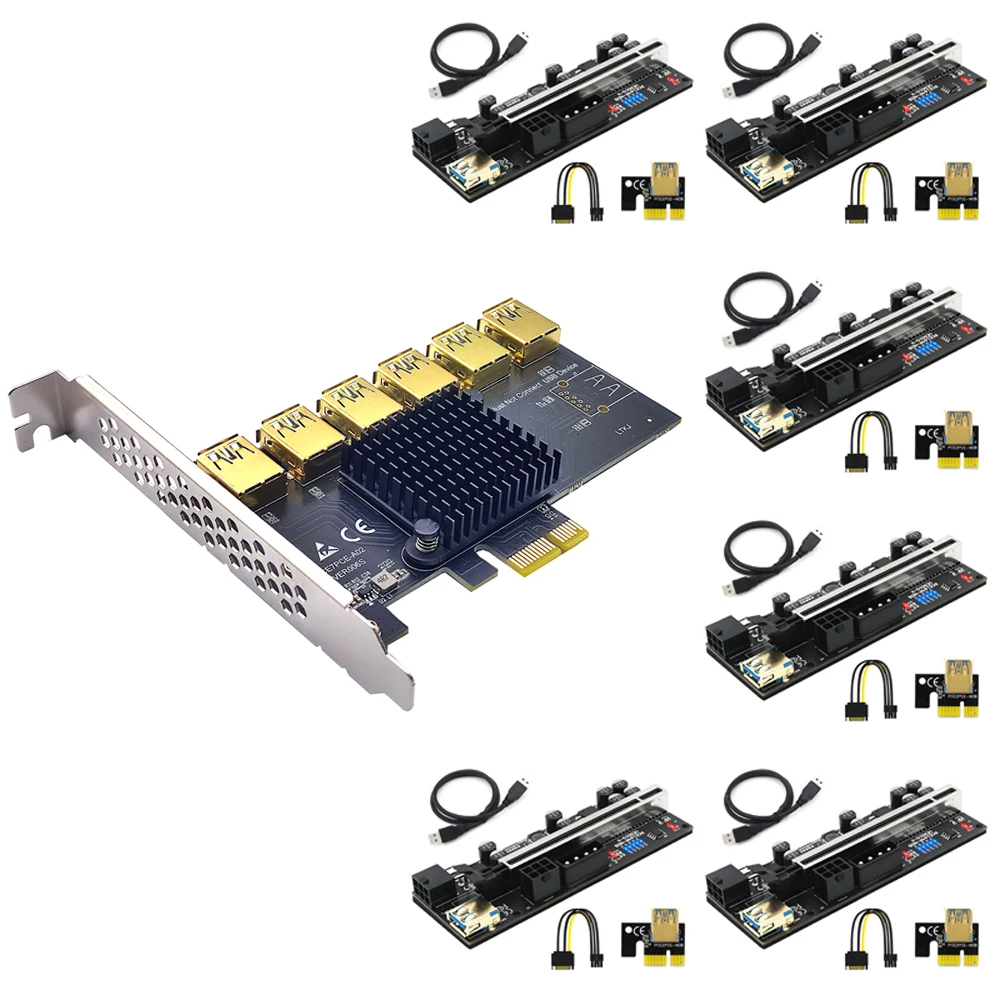 Райзер PCIE с 1 на 6 слотов PCI Express, усилитель Райзера, адаптер карты Райзера USB3.0 PCIE X1 на X16, Райзер 010X для майнинга видеокарт