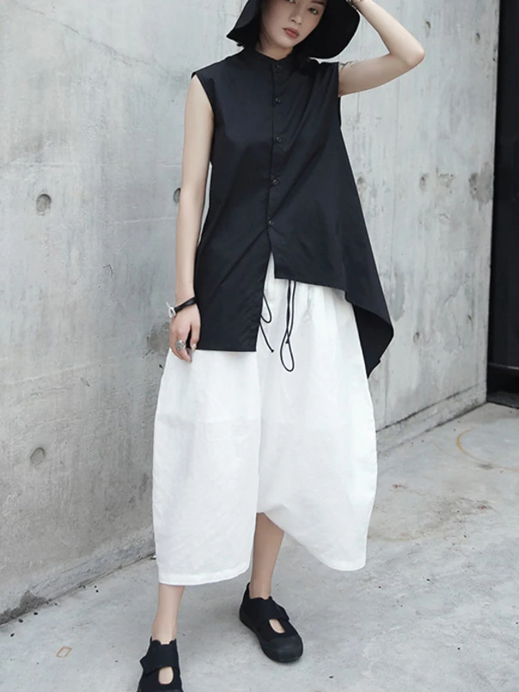 [EAM] 2024 New Spring Autumn High Waist Drawstring White Loose Big Size Loose Wide Leg Pants Women Trousers Fashion Tide JR505