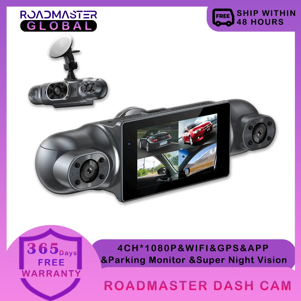 

4 Channel Dash Cam GPS WiFi 24H Parking Night Vision Loop Recording G-Sensor 1080P Car Camera 4 Lens 360 Recorder