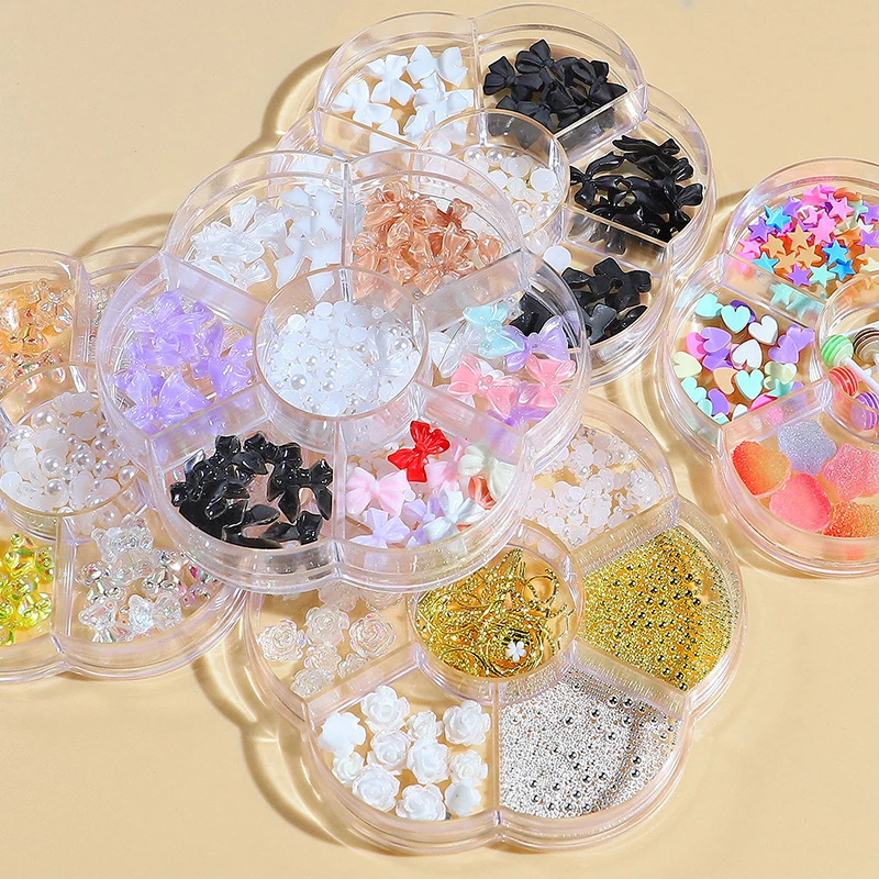 Misscheering 1 Box Flower Bow Aurora Patch Nail Art Accessories Bear Rhinestone Pearl Mix Nail Ornament Drill Glitter