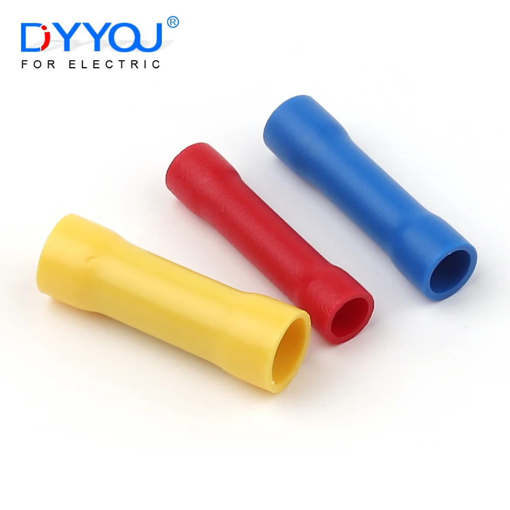 25PCS BV1.25 BV2.5 BV5.5 PVC Insulated Copper Crimp Terminals Red/Blue/Yellow Straight Quick Electrical Cable Wire Connectors