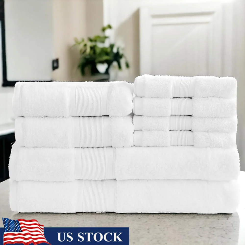 8 Piece Bathroom Towel Set 100% Turkish Cotton Soft Absorbent Spa Quality Bath Hand Washcloths Durable Luxury Towels