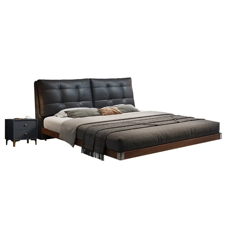 

All solid wood tenon and mortise structure big black bear high-end leather double bed