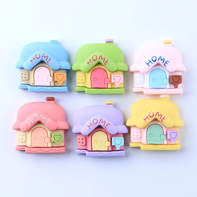 Cute house resin flat back scrapbook Kawai DIY decorative accessories 6pcs Q26