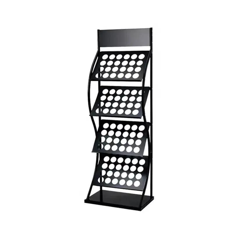 4 Tier Metal Freestanding Magazine Rack Display Stand for Newspaper Brochure A4 Storage Shelf for Store Shopping Mall