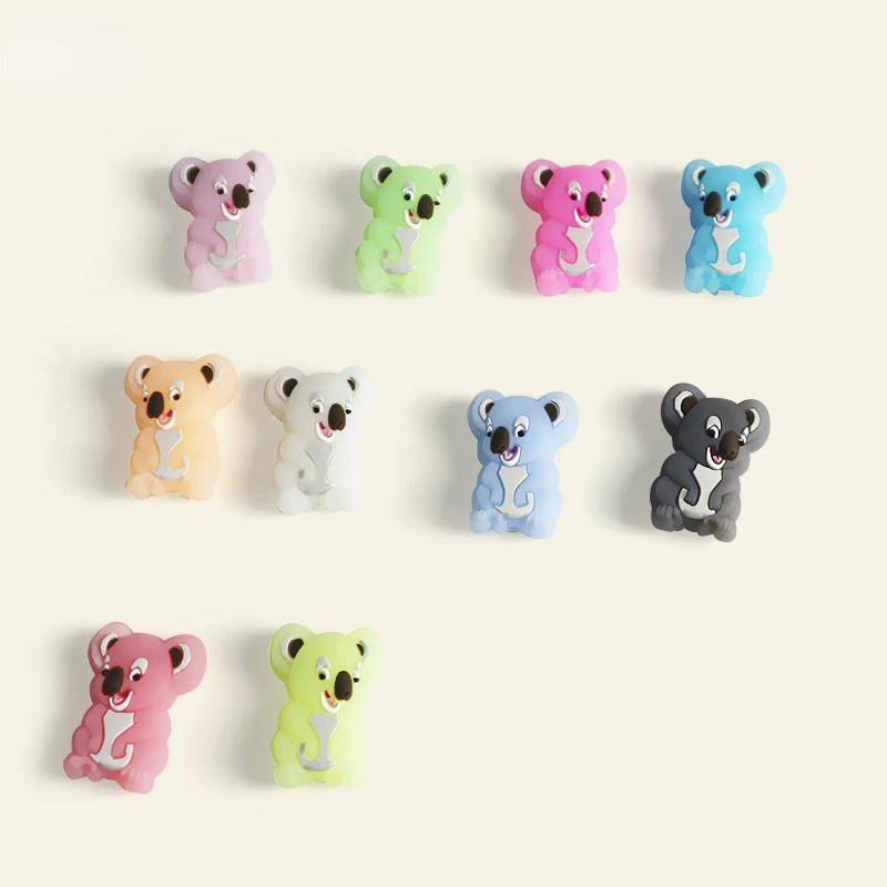 10pcs Koala Silicone Beads Food Grade Teether Beads Baby Chewing Molar Toy Bead DIY Nipple Chain Jewelry Pen Making Accessories