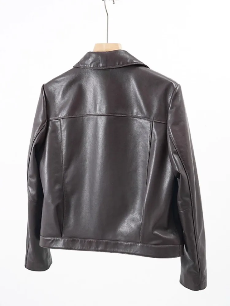 Herbst Neue Frauen Aus Echtem Leder Jacke Zipper Turndown Kragen Einfarbig Hohe Qualität Kurzen Stil Schaffell Mantel Streetwear