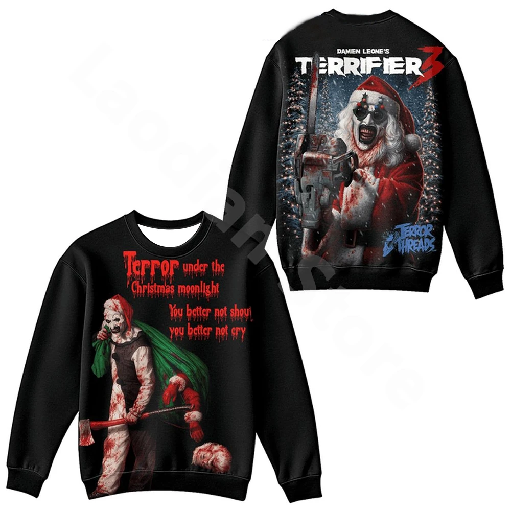 Terrifier 3 Terror bajo el Navidad sudadera con luz de luna 3D Cosplay pulóver moda cuello redondo ropa de Hip Hop ropa Harajuku