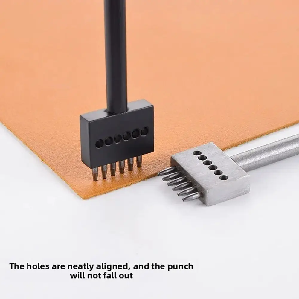 1Pcs 2/4/6Teeth Leather Punching Tool Manual Handmade Hole Punch Tool 4/5/6/8mm Hole Spacing Drilling Round Punch Die Set