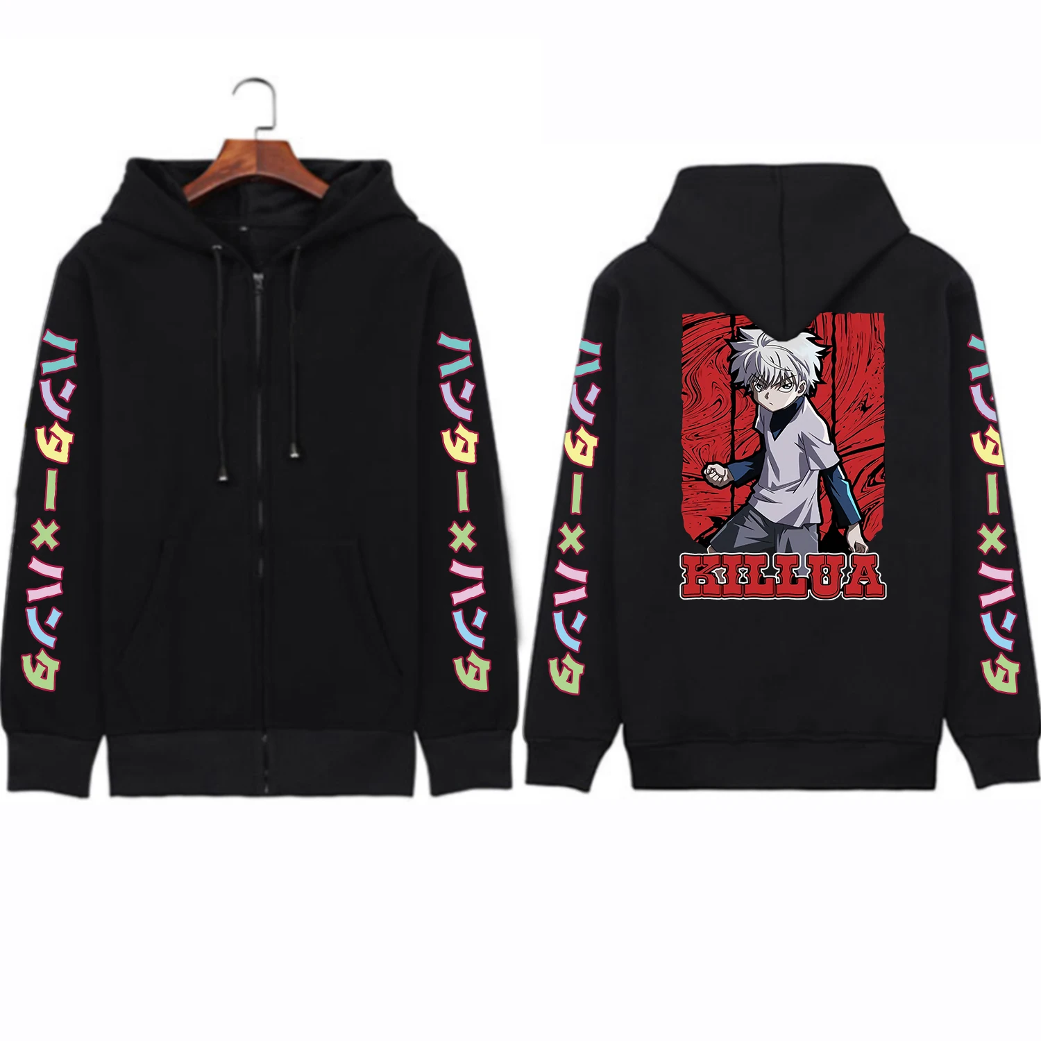 Harajuku Hunter x Hunter Killua Zoldyck Zipper Hoodies Boy Gothic Cartoon Autumn Winter Warm Fashion Loose Zipper Jacket Coat