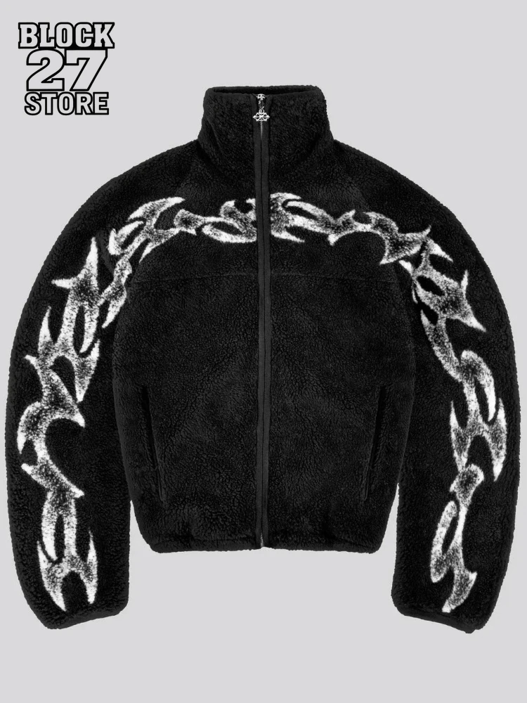 Y2K American Vintage Streetwear Trendy Oversized Unisex Polar Jacket Hoodie Soft Fleece Lined Winter Coat Casual Fashion for Men