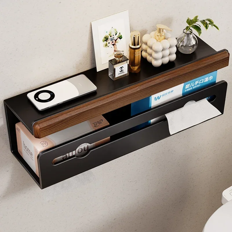 

Walnut tissue holder, toilet, toilet carton, no punching, put paper, paper, storage rack.