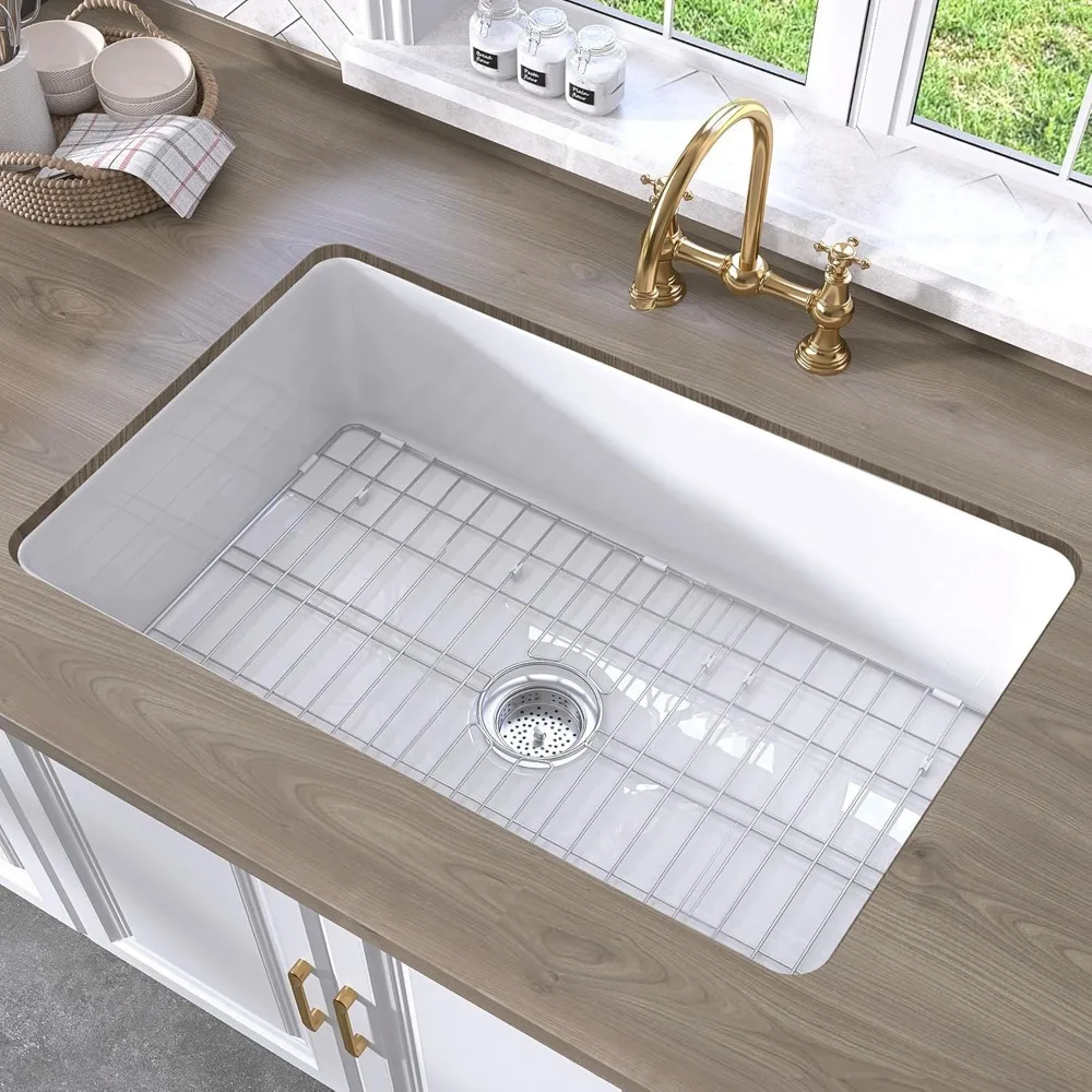 

Kitchen Sink 32 X19 Fireclay Drop-in Farm Sink Porcelain Single Bowl Topmount Large & Deep Basin
