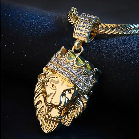 European and American Trendy Men's New Lion Head Party and Banquet Fashionable Pendant Crown Valentine's Day Lion Head Necklace