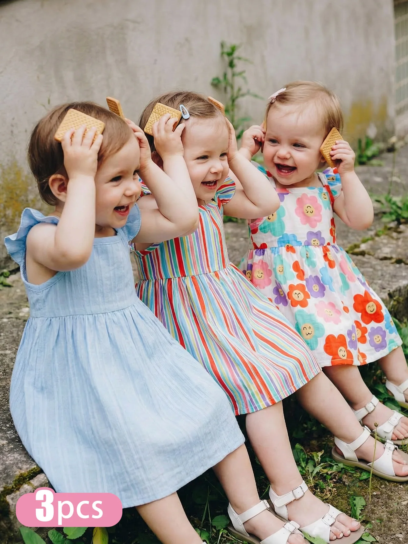 Summer New Backless Baby Girl Dress Three-Piece Set with Butterfly Sleeve Design, Lightweight and Playful, Perfect for Babies' D
