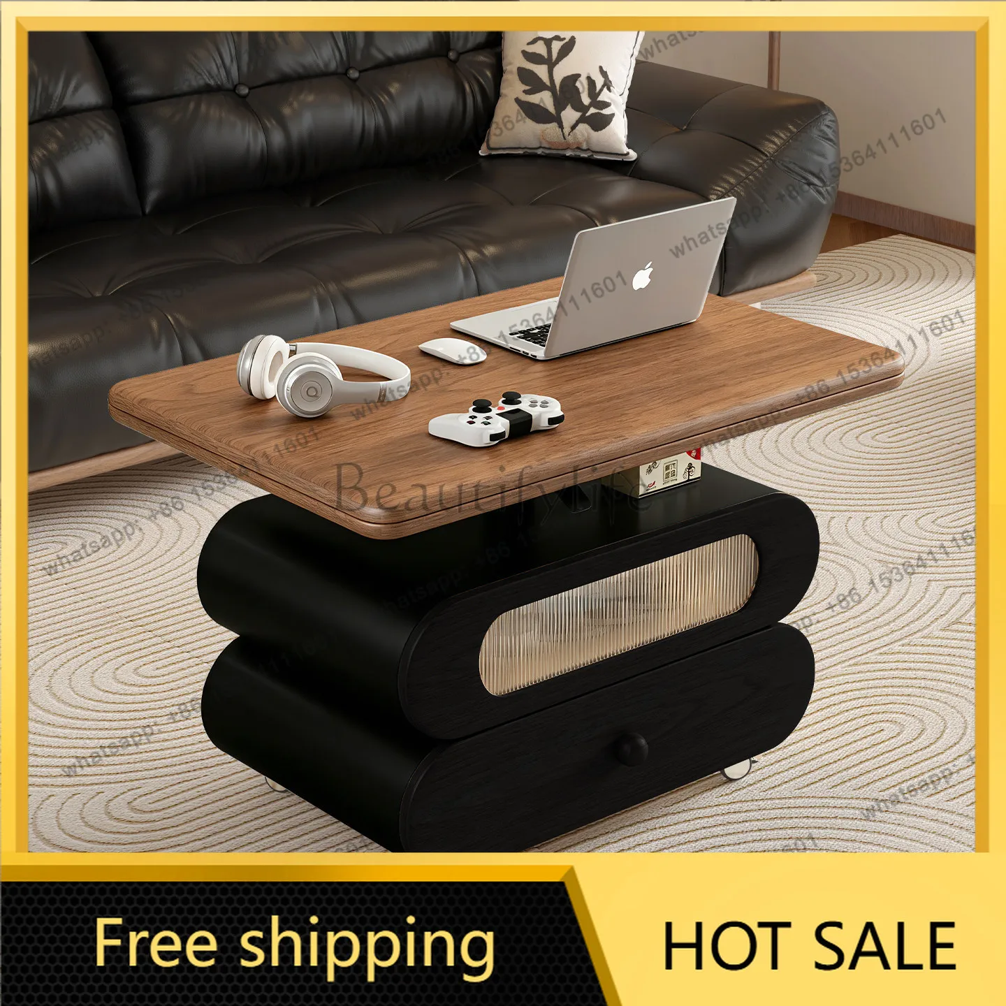 PG antique lift folding coffee table dining table dual-purpose household two-in-one multi-functional movable small apartment