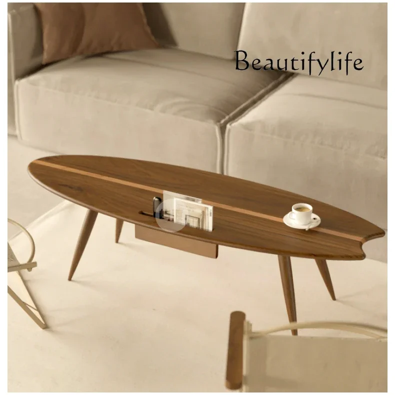

Surfboard coffee table/all solid wood black walnut retro medieval simple Japanese Nordic small apartment foldable