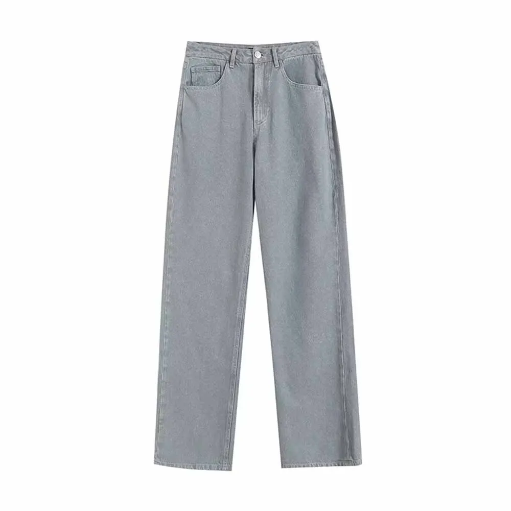 

2025 Women's new chic Fashion loose side pocket casual versatile straight jeans retro mid waist zipper women's denim pants Skazi