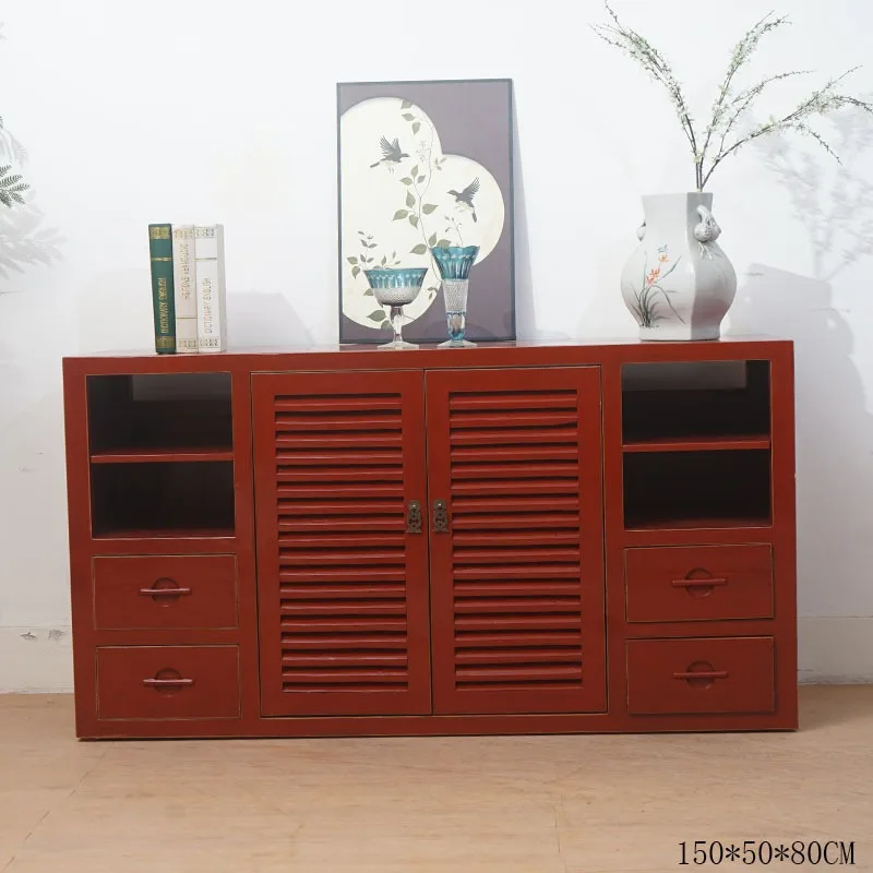 New Chinese solid wood old red dining side cabinet, living room TV cabinet, elm Chinese red retro foyer cabinet, home cabinet