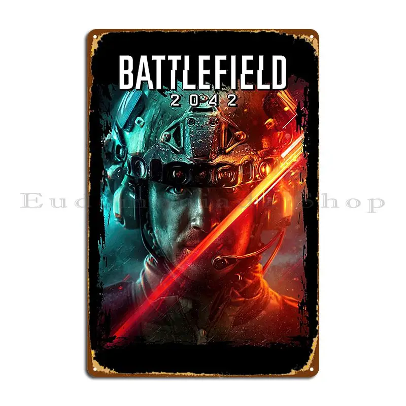 Póster de placa de Metal Battlefield 2042, Mural de pared, garaje oxidado, Bar personalizado, cartel de estaño