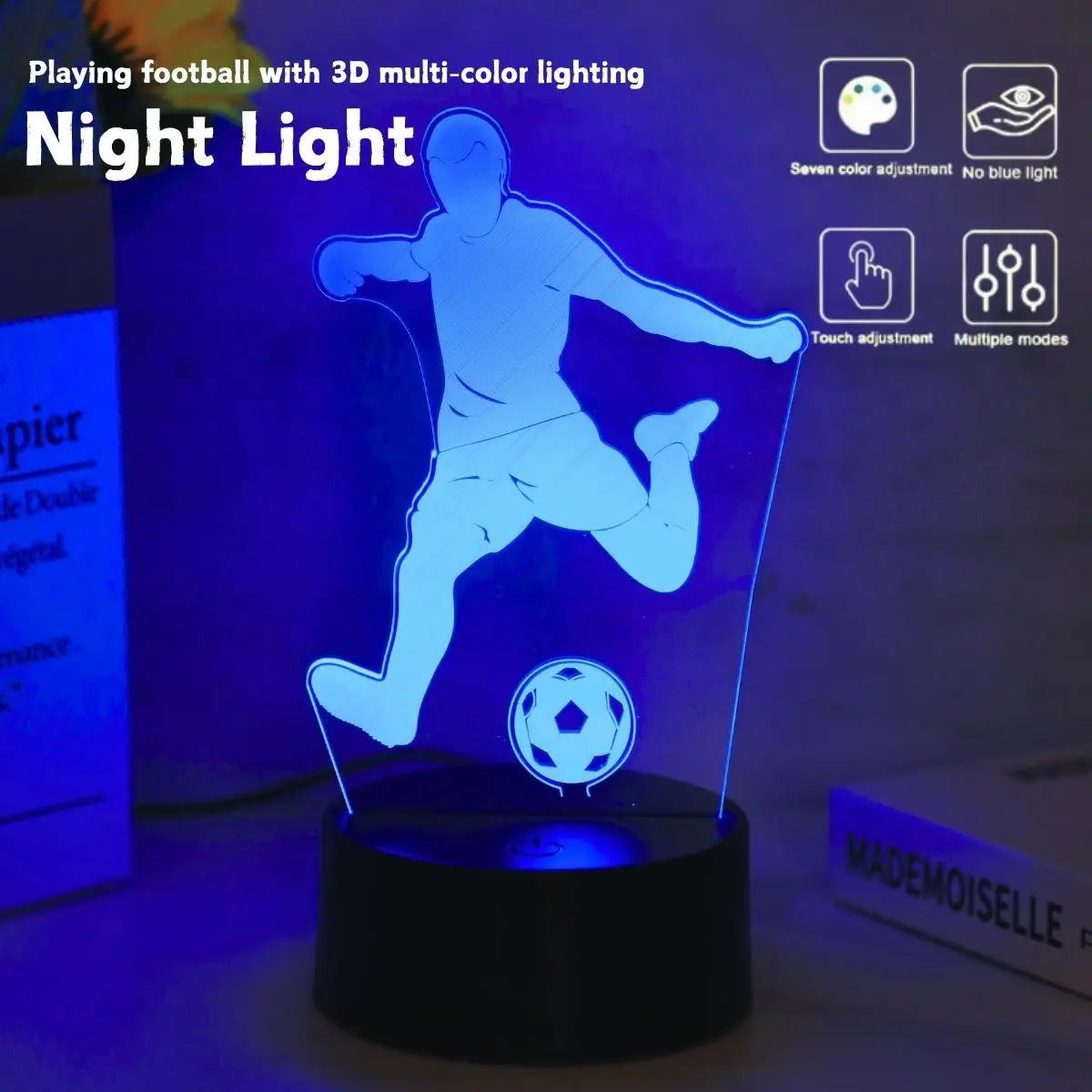 

Сенсорный семицветный градиентный футбольный 3D ночник, настольный светильник, атмосферный светильник для спальни, светильник для украшения комнаты