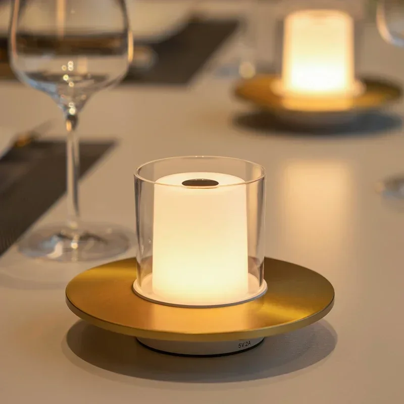 Flameless Candle Led Brass Bedside Touch Lamp With Usb Charging Port