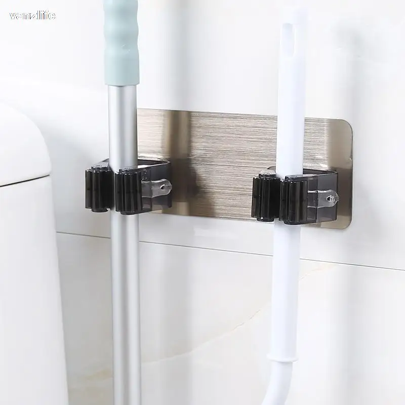 vanzlife Bathroom mop rack waterproof seamless punch-free double row wall mounted storage adhensive mop hook clip