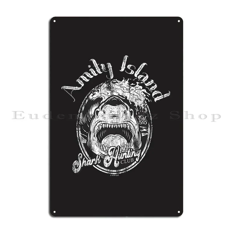 Jaws Movie Amity Island Shark Hunting Club Distressed Retro Metal Sign Bar Wall Pub Designing Garage Decoration Tin Sign Poster