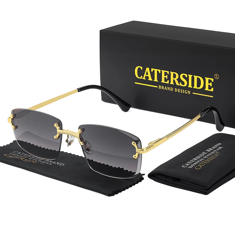 CATERSIDE Retro-Sonnenbrille mit randlosem Metallrahmen und Farbverlauf für Herren, Punk-Luxus-Damenbrille, kleine rechteckige Sonnenbrille – Detail 11