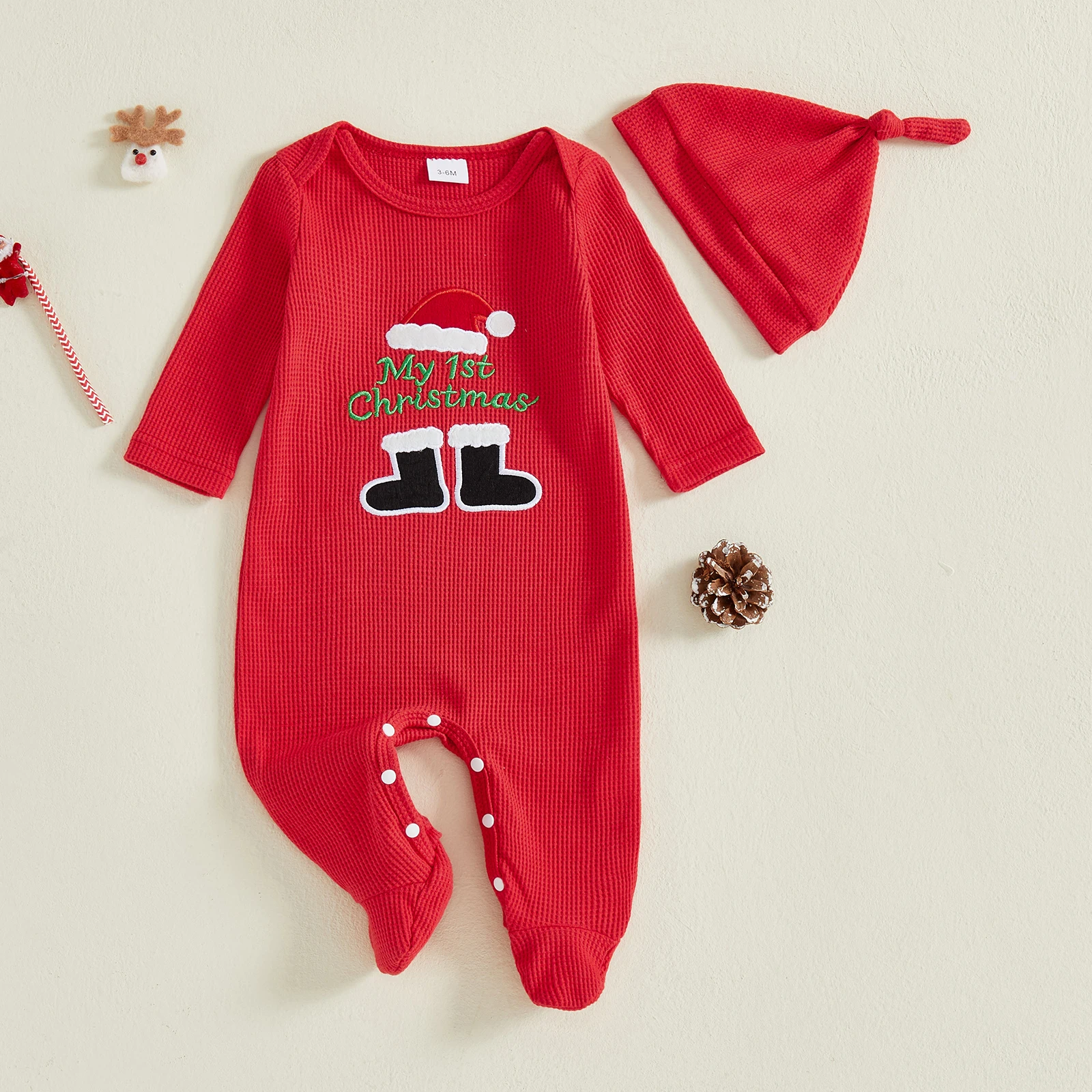 

Baby Boy Girl Christmas Outfit My First Christmas Romper Newborn Ruffle Santa Footie Jumpsuit Xmas Clothes