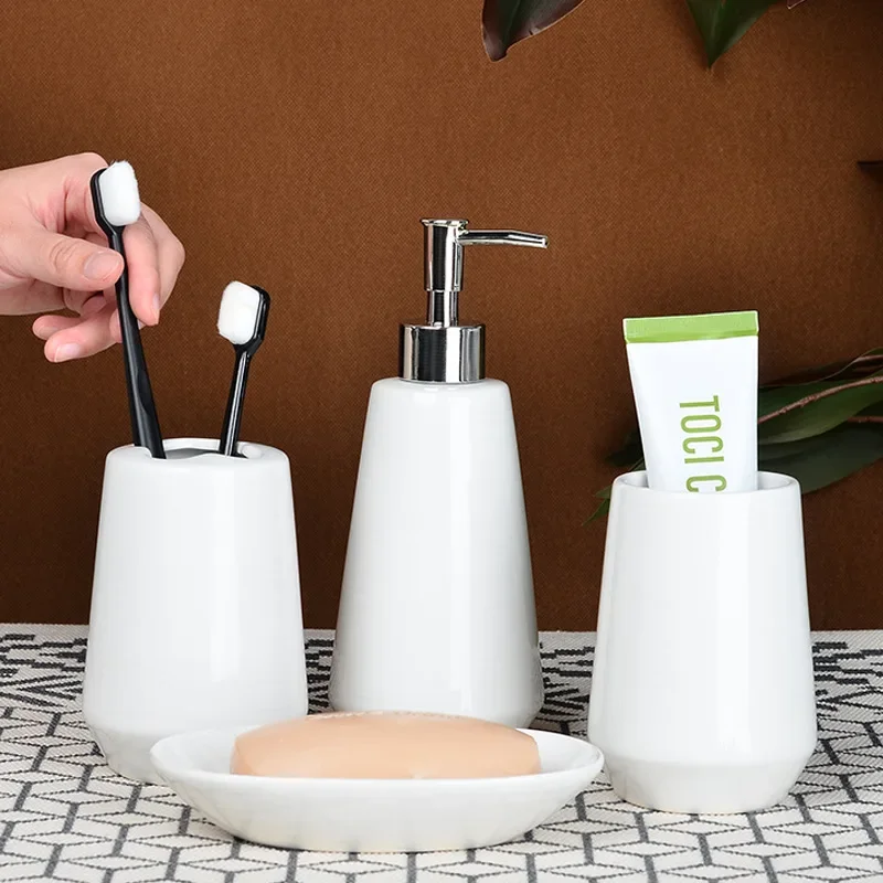 

European Style White Porcelain Bathroom Set Ceramic Mouthwash Cup Lotion Bottle Soap Dish Modern Home Bathroom Accessories New