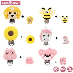 2pcs /Lot Silicone Teether Beads Clips Newborn Pacifier Cartoon Animals Chain Accessories Teething Teether Necklace Food Grade