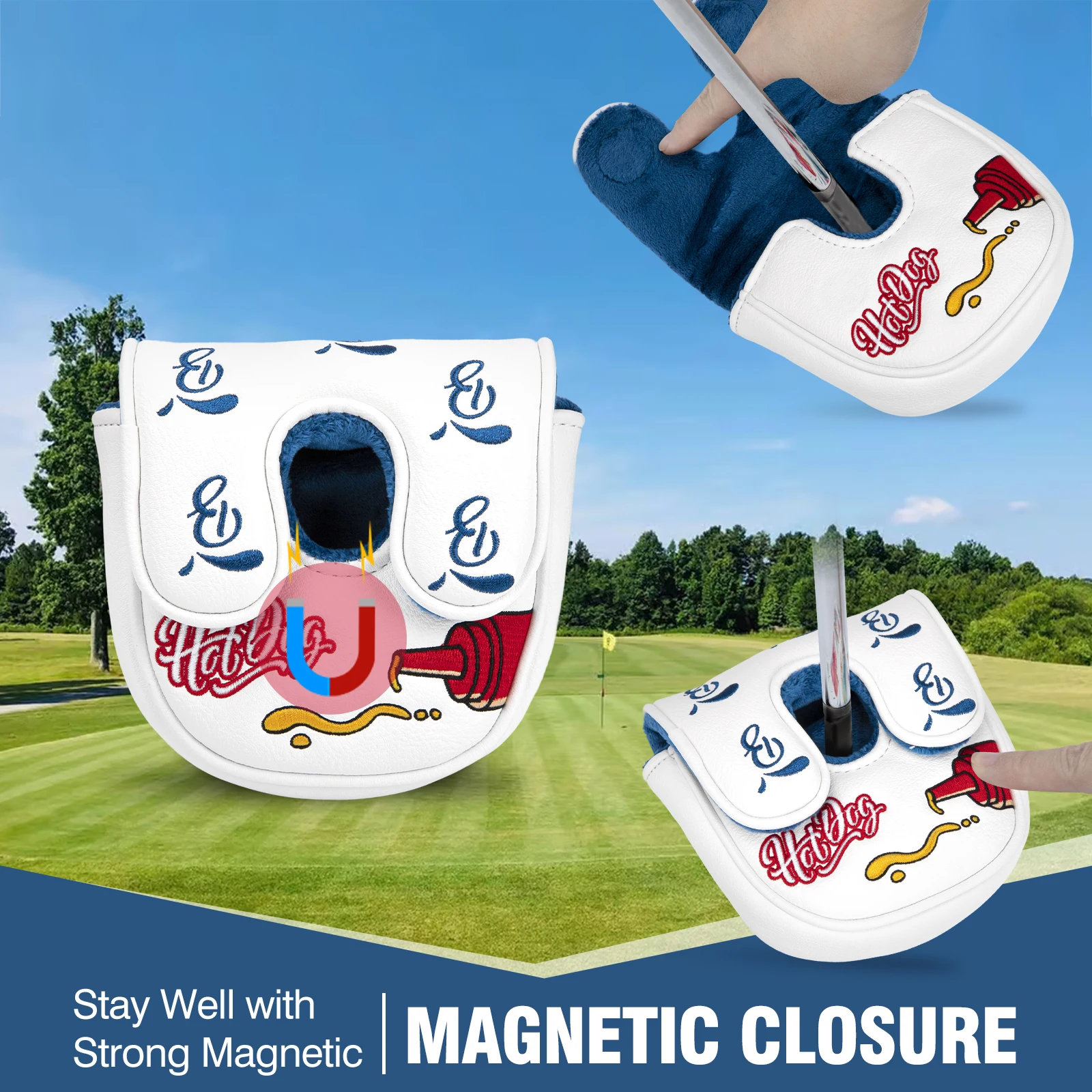 골프 퍼터 커버 말렛 퍼터 퍼터 헤드 커버 자석 클로저가 있는 핫도그 골프 클럽 커버 가죽 DF3Mallet 퍼터 커버