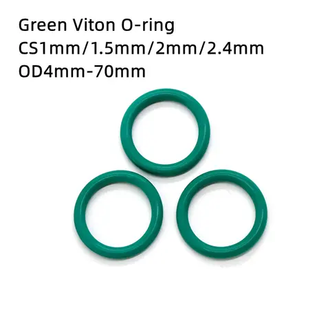 녹색 FKM 불소 고무 O-링 CS 두께 1mm/1.5mm/2mm/2.4mm OD 4mm-70mm 오일, 산 및 알칼리 방지 고무 가스켓
